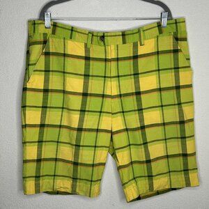Loudmouth Shorts Mens 40 Green Yellow Plaid Golf Casual 100% Cotton Summer Fun